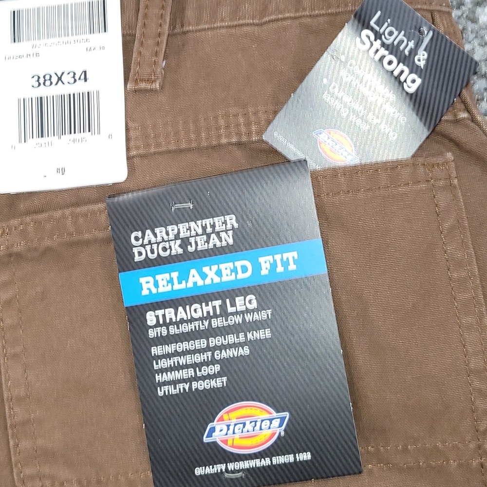 Dickies Mens Carpenter Duck Jean Brown Relaxed Fit‎ Straight Leg 38x34 NWT - Picture 7 of 14